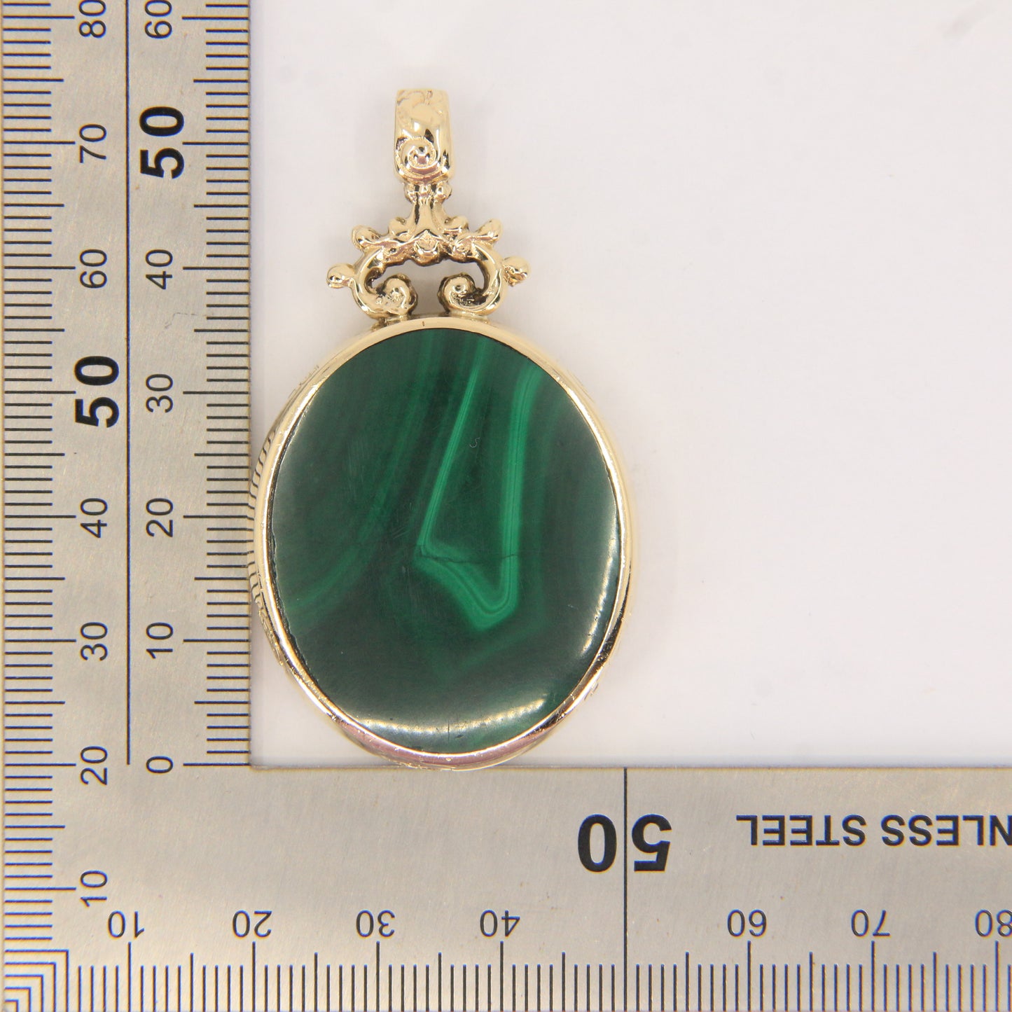 Vintage 9ct Gold Hallmarked Malachite & Blue John Pendant