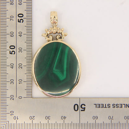 Vintage 9ct Gold Hallmarked Malachite & Blue John Pendant
