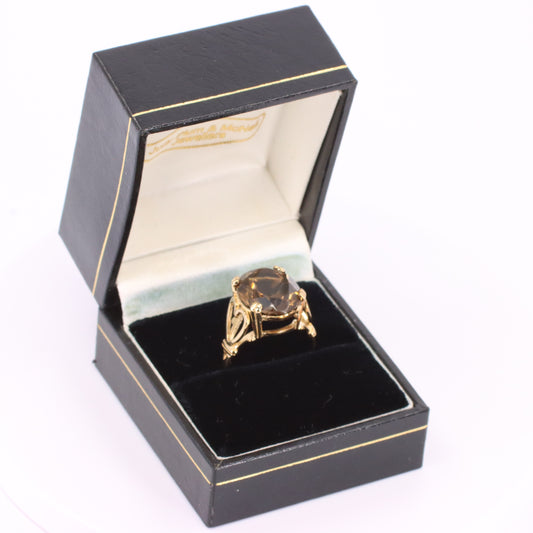 Vintage 9ct Hallmarked Yellow Gold Smoky Quartz Statement Ring UK Size O 1/2 Boxed Gift
