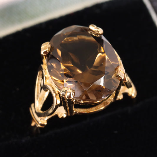 Vintage 9ct Hallmarked Yellow Gold Smoky Quartz Statement Ring UK Size O 1/2 Boxed Gift