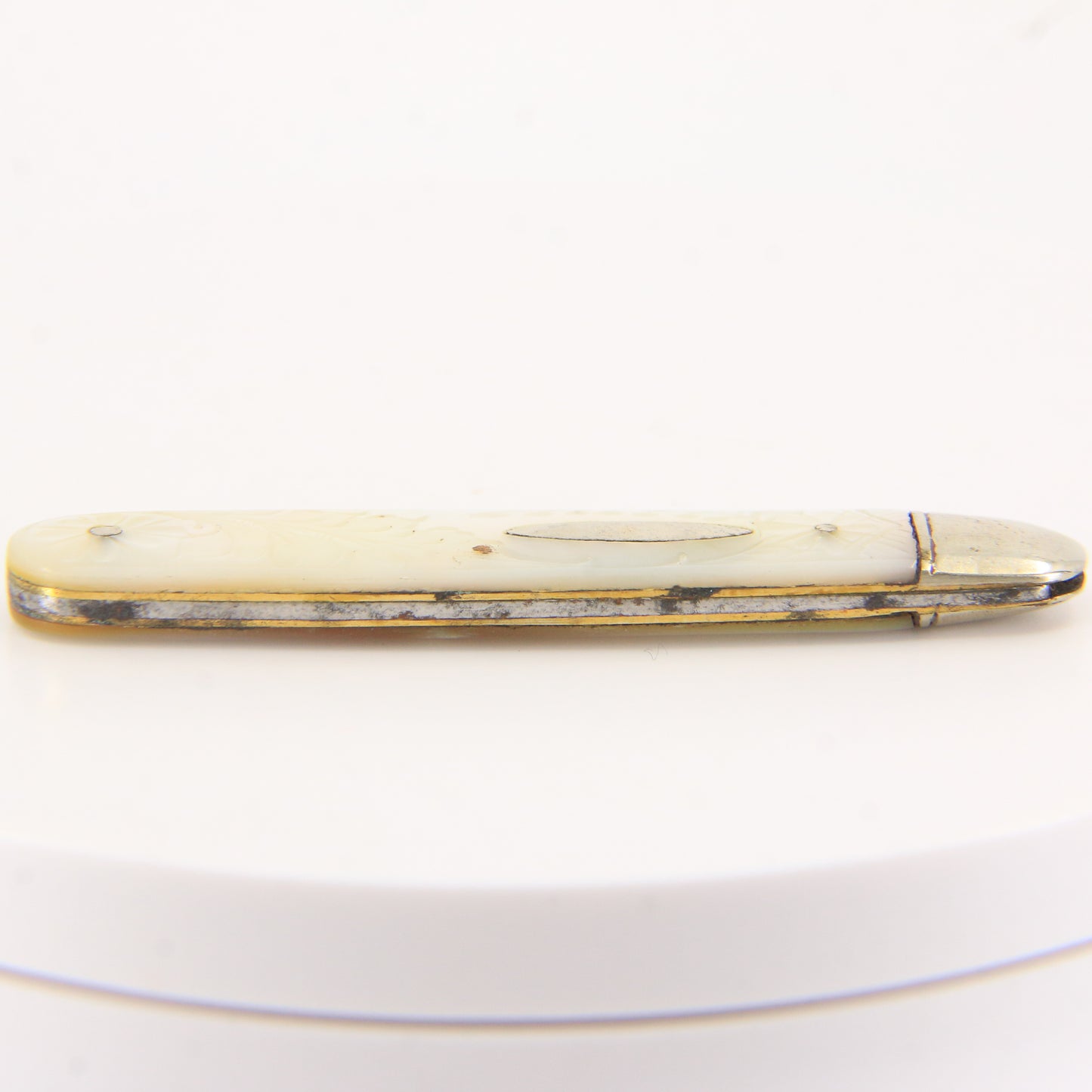 Antique Sterling Silver Hallmarked Mother Pearl Floral Inlay Folding Fruit Knife 1921