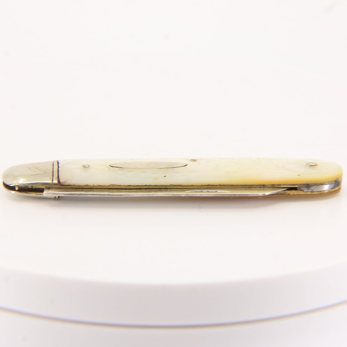 Antique Sterling Silver Hallmarked Mother Pearl Floral Inlay Folding Fruit Knife 1921