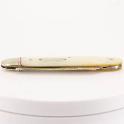 Antique Sterling Silver Hallmarked Mother Pearl Floral Inlay Folding Fruit Knife 1921