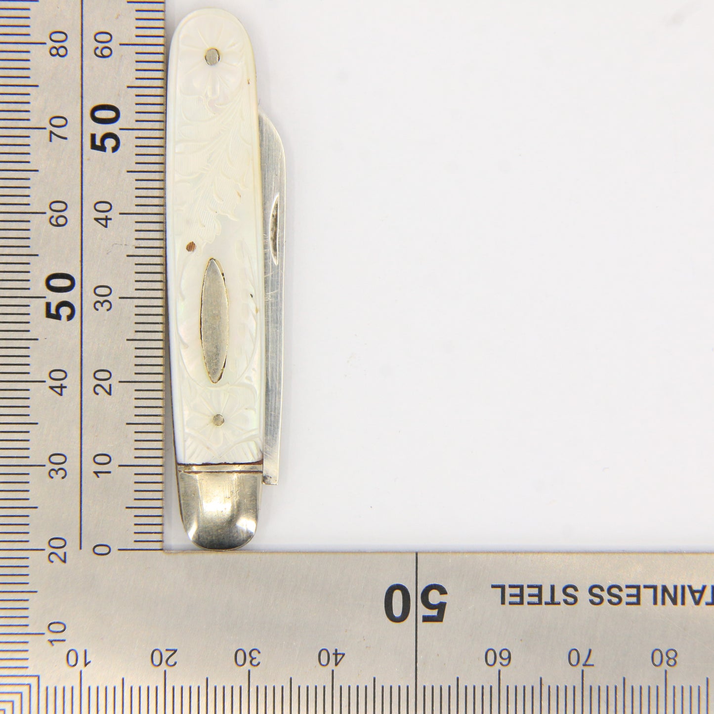 Antique Sterling Silver Hallmarked Mother Pearl Floral Inlay Folding Fruit Knife 1921