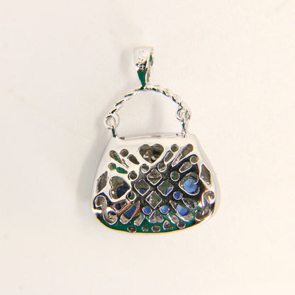 Vintage 14K White Gold Handbag Charm Blue Spinel Pendant Solid Gift