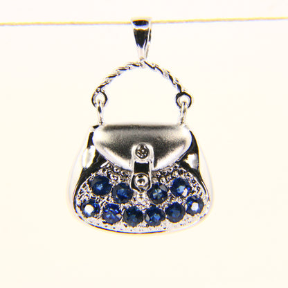 Vintage 14K White Gold Handbag Charm Blue Spinel Pendant Solid Gift