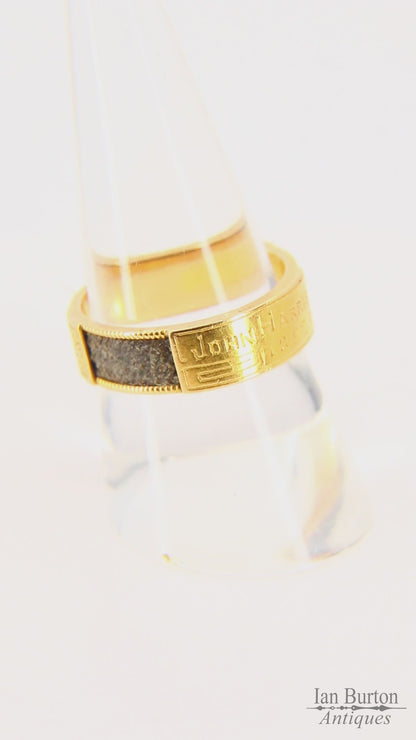 Antique 18ct Gold Mourning Ring – UK Size Q Hairwork & Engraved Hallmarked