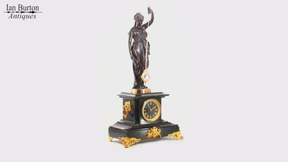 Antique French Mystery Clock Circa 1875 by A.R.Guilmet Black Marble Table Clock