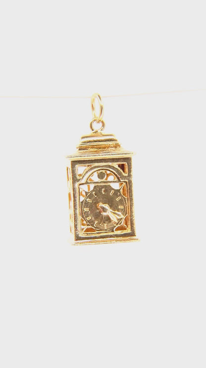 Vintage 9ct Clock Charm Moving Hands Hallmarked Yellow Gold Mantel Clock Pendant