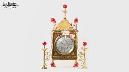 Antique Gothic Revival Gilt Brass Scottish Mantel Clock Circa 1870 By Bruce J. Talbert