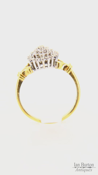 Vintage 18ct .25ct Diamond Cluster Ring Hallmarked Yellow Gold Statement Ring