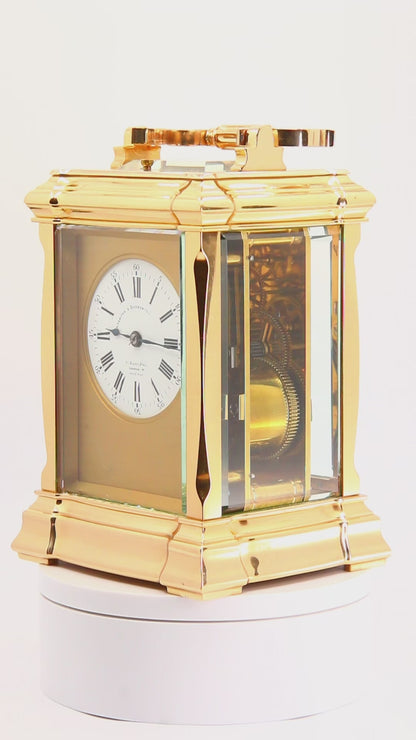 Antique Carriage Clock Repeating Strike 1900 French Brass 8 Day Clock