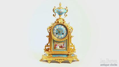 Antique French Clock Striking with Painted Scene Gilt Bronze Ormolu Mantel Clock