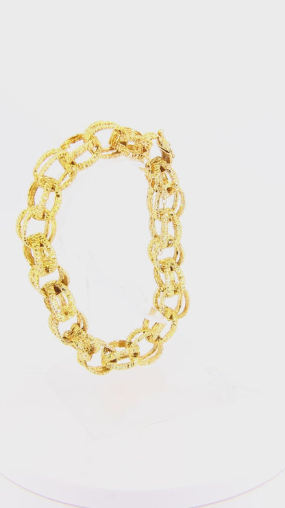 Vintage 1970s London 9ct Chain Link Bracelet Textured Yellow Gold Hallmarked Boxed