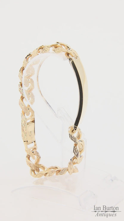 Vintage 9ct Gold ID Bracelet 8.25" Hallmarked Textured Curb Box Clasp Gift