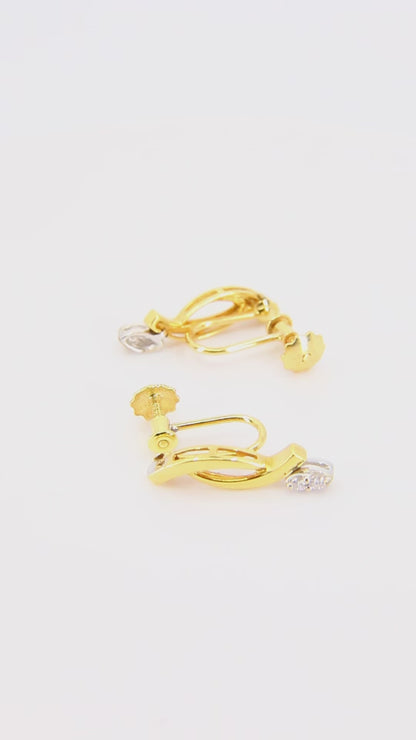 Vintage 18ct Diamond Screw Back Earrings Non Pierced 18 Carat Yellow Gold Boxed