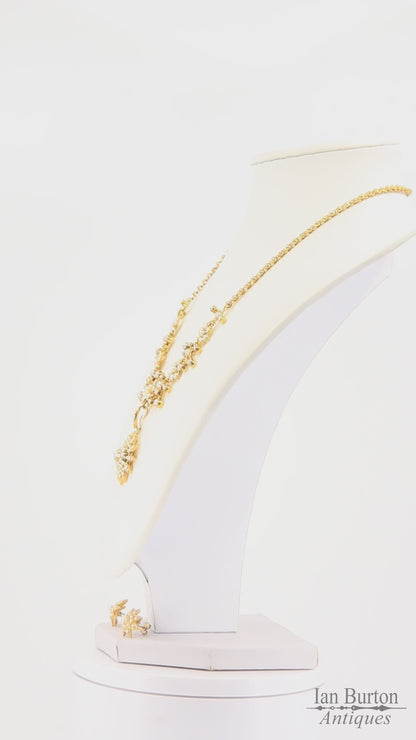 Antique 15ct Yellow Gold Seed Pearl Pendant Necklace With Earrings Jewellery Set