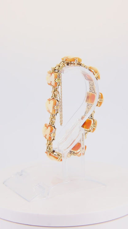 Vintage 9ct Gold Cameo Shell Bracelet Carved Figural Bust Yellow Gold